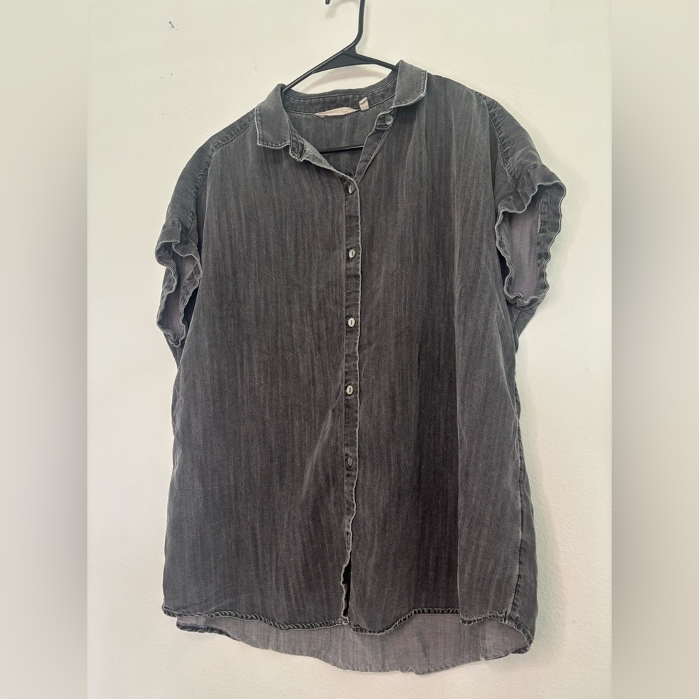 SOFT SURROUNDINGS DARK GREY BUTTON DOWN BLOUSE SZ PETITE LARGE